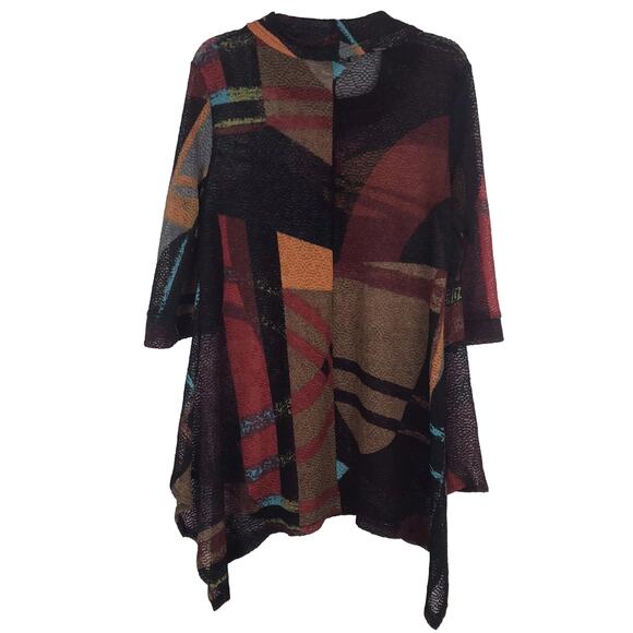 Damee Inc. Cowl Neck Tunic Half Sleeve Swing Sheer Mesh Knit Red Tan Black Small - Picture 8 of 11